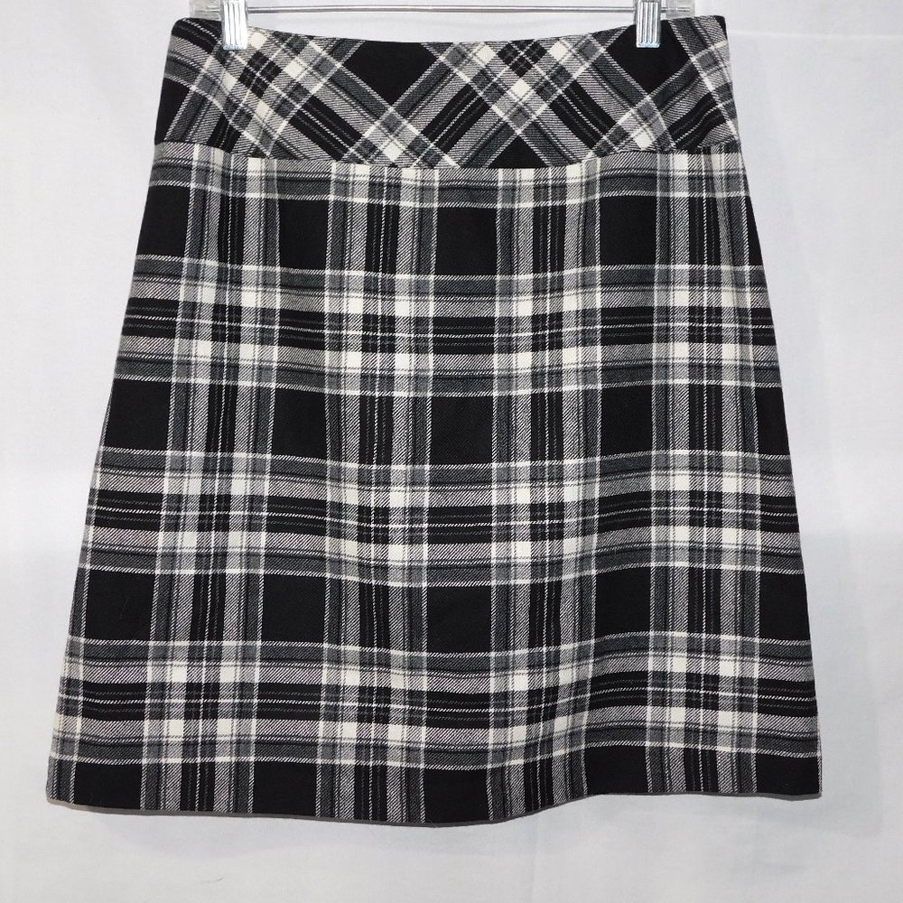 TRIBAL Black White Plaid Wool Blend A line  Skirt Womens 10